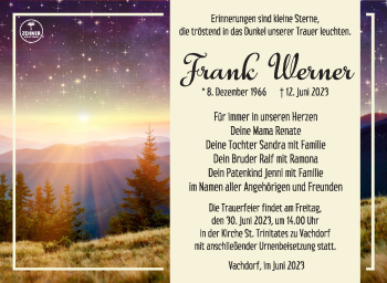 Traueranzeige von Frank Werner von Südthüringer Presse