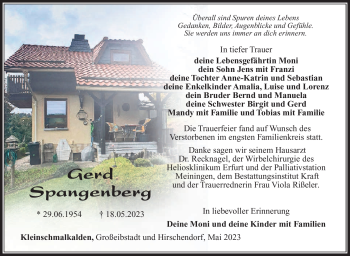 Traueranzeige von Gerd Spangenberg von Südthüringer Presse