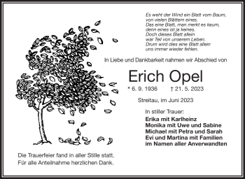 Traueranzeige von Erich Opel von Frankenpost
