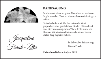 Traueranzeige von Jacqueline Frank-Zitta von Südthüringer Presse