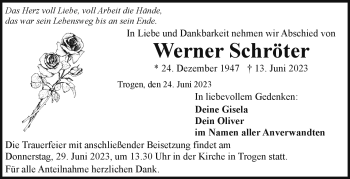 Traueranzeige von Werner Schröter von Frankenpost