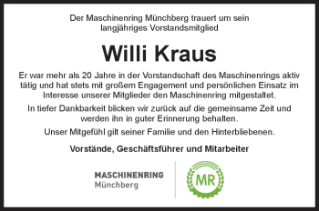 Traueranzeige von Willi Kraus von Frankenpost