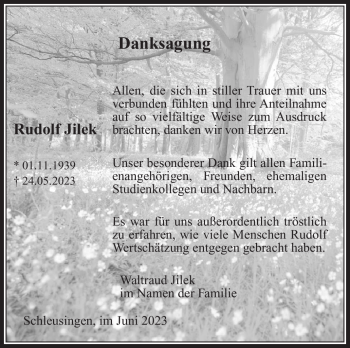 Traueranzeige von Rudolf Jilek von Südthüringer Presse