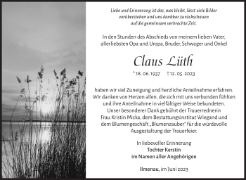 Traueranzeige von Claus Lüth von Südthüringer Presse