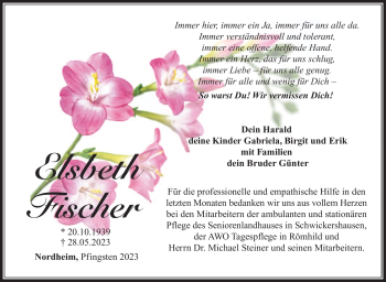 Traueranzeige von Elsbeth Fischer von Südthüringer Presse