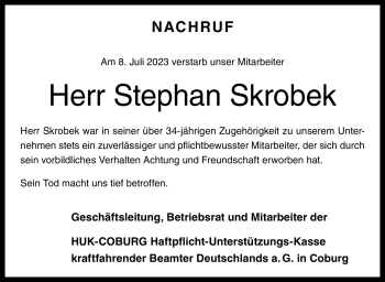Traueranzeige von Stephan Skrobek von Neue Presse Coburg