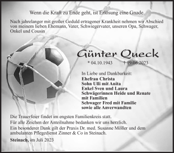 Traueranzeige von Günter Queck von Südthüringer Presse