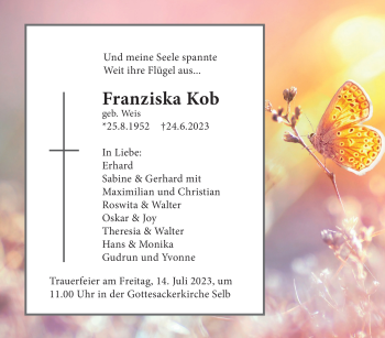 Traueranzeige von Franziska Kob von Frankenpost