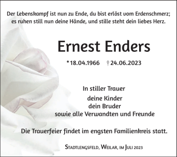 Traueranzeige von Ernest Enders von Südthüringer Presse