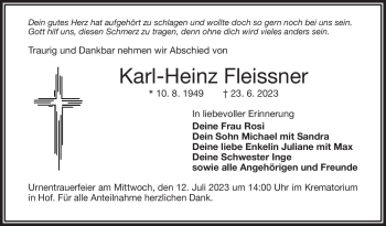 Traueranzeige von Karl-Heinz Fleissner von Frankenpost