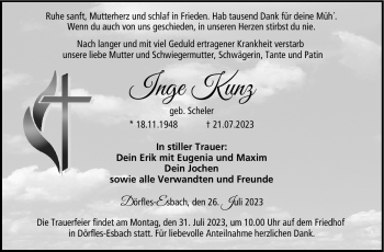 Traueranzeige von Inge Kunz von Neue Presse Coburg