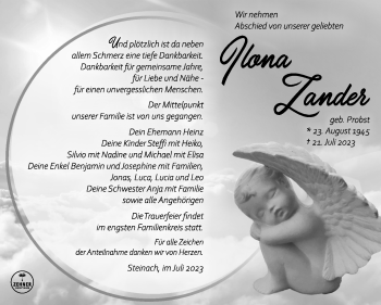 Traueranzeige von Ilona Zander von Südthüringer Presse