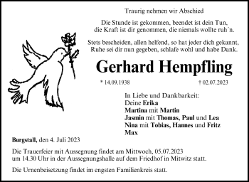 Traueranzeige von Gerhard Hempfling von Neue Presse Coburg