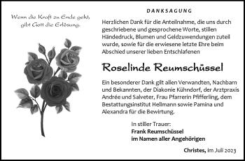 Traueranzeige von Roselinde Reumschüssel von Südthüringer Presse