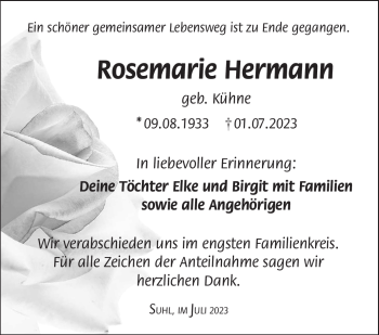 Traueranzeige von Rosemarie Hermann von Südthüringer Presse
