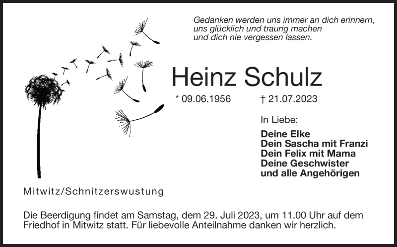  Traueranzeige für Heinz Schulz vom 27.07.2023 aus Neue Presse Coburg