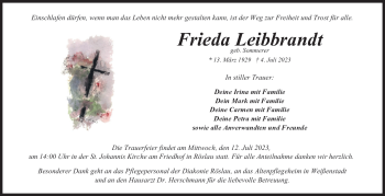 Traueranzeige von Fried Leibbrandt von Frankenpost