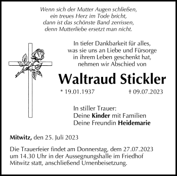 Traueranzeige von Waltraud Stickler von Neue Presse Coburg