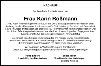 Traueranzeige von Karin Roßmann von Südthüringer Presse