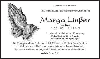 Traueranzeige von Marga Linßer von Südthüringer Presse