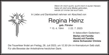 Traueranzeige von Regina Heinz von Frankenpost