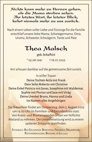 Traueranzeige von Thea Malsch von Südthüringer Presse