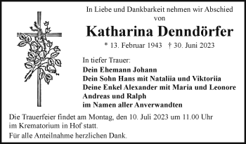 Traueranzeige von Katharina Denndörfer von Frankenpost