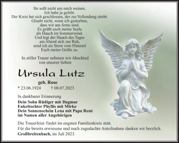 Traueranzeige von Ursula Ltz von Südthüringer Presse