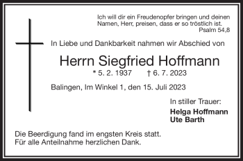 Traueranzeige von Siegfried Hoffmann von Frankenpost