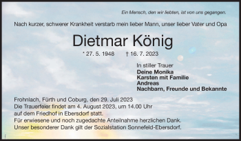 Traueranzeige von Dietmar König von Neue Presse Coburg