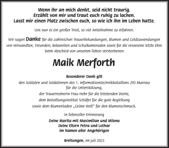 Traueranzeige von Maik Merforth von Südthüringer Presse
