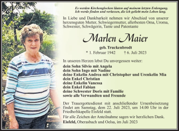 Traueranzeige von Marlen Maier von Südthüringer Presse