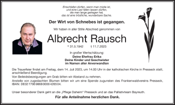 Traueranzeige von Albrecht Rausch von Frankenpost