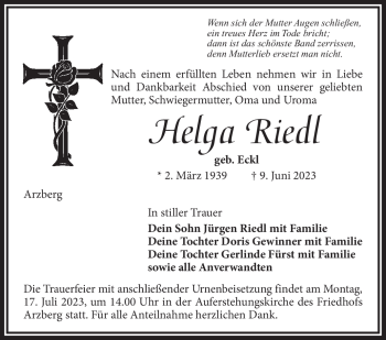 Traueranzeige von Helga Riedl von Frankenpost