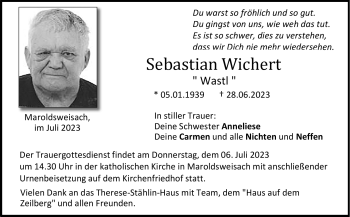 Traueranzeige von Sebastian Wichert von Neue Presse Coburg