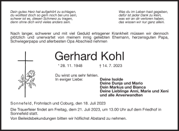 Traueranzeige von Gerhard Kohl von Neue Presse Coburg