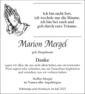 Traueranzeige von Marion Mergel von Südthüringer Presse