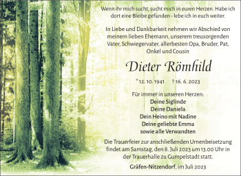 Traueranzeige von Dieter Römhild von Südthüringer Presse