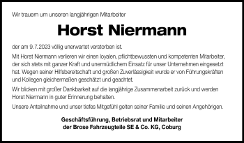 Traueranzeige von Horst Niermann von Neue Presse Coburg