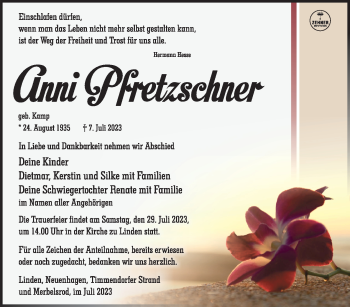 Traueranzeige von Anni Pfretzschner von Südthüringer Presse
