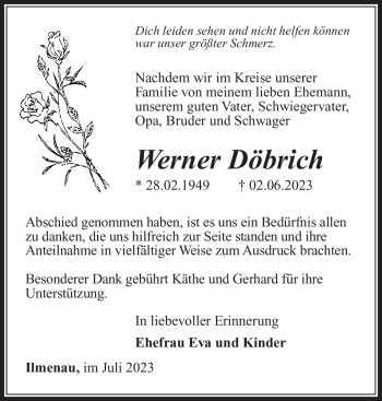 Traueranzeige von Werner Döbrich von Südthüringer Presse