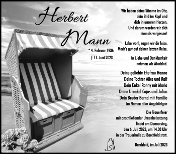 Traueranzeige von Herbert Mann von Südthüringer Presse