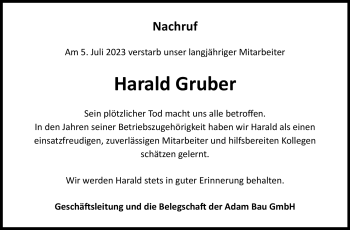 Traueranzeige von Harald Gruber von Südthüringer Presse