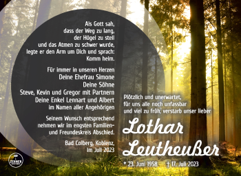 Traueranzeige von Lothar Leutheußer von Südthüringer Presse