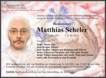 Traueranzeige von Matthias Scheler von Südthüringer Presse
