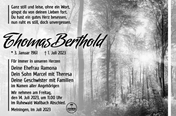 Traueranzeige von Thomas Berthold von Südthüringer Presse