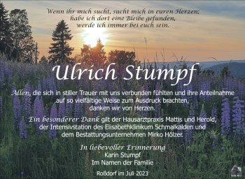Traueranzeige von Ulrich Stumpf von Südthüringer Presse
