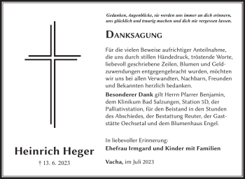 Traueranzeige von Heinrich Heger von Südthüringer Presse