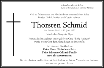 Traueranzeige von Thorsten Schmid von Frankenpost