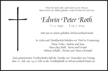 Traueranzeige von Edwin Roth von Frankenpost